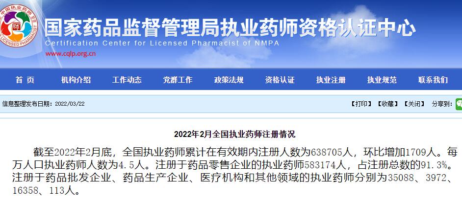 执业药师注册情况怎么样？2022年2月全国执业药师注册情况公式！